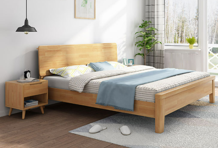 Modern solid wood  Nordic double bed for master bedroom.