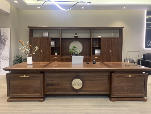 New Chinese solid wood executive desk and chair combination."