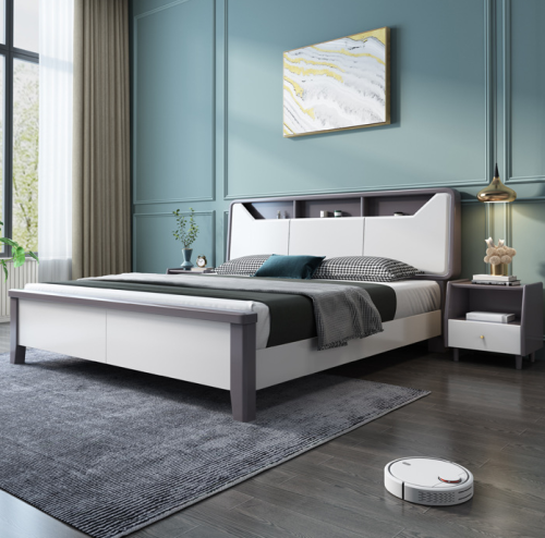 Modern solid wood  Nordic double bed for master bedroom.